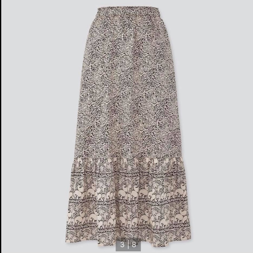 Anna Sui and Uniqlo cream 100% cotton patterned tiered long peasant skirt NWT